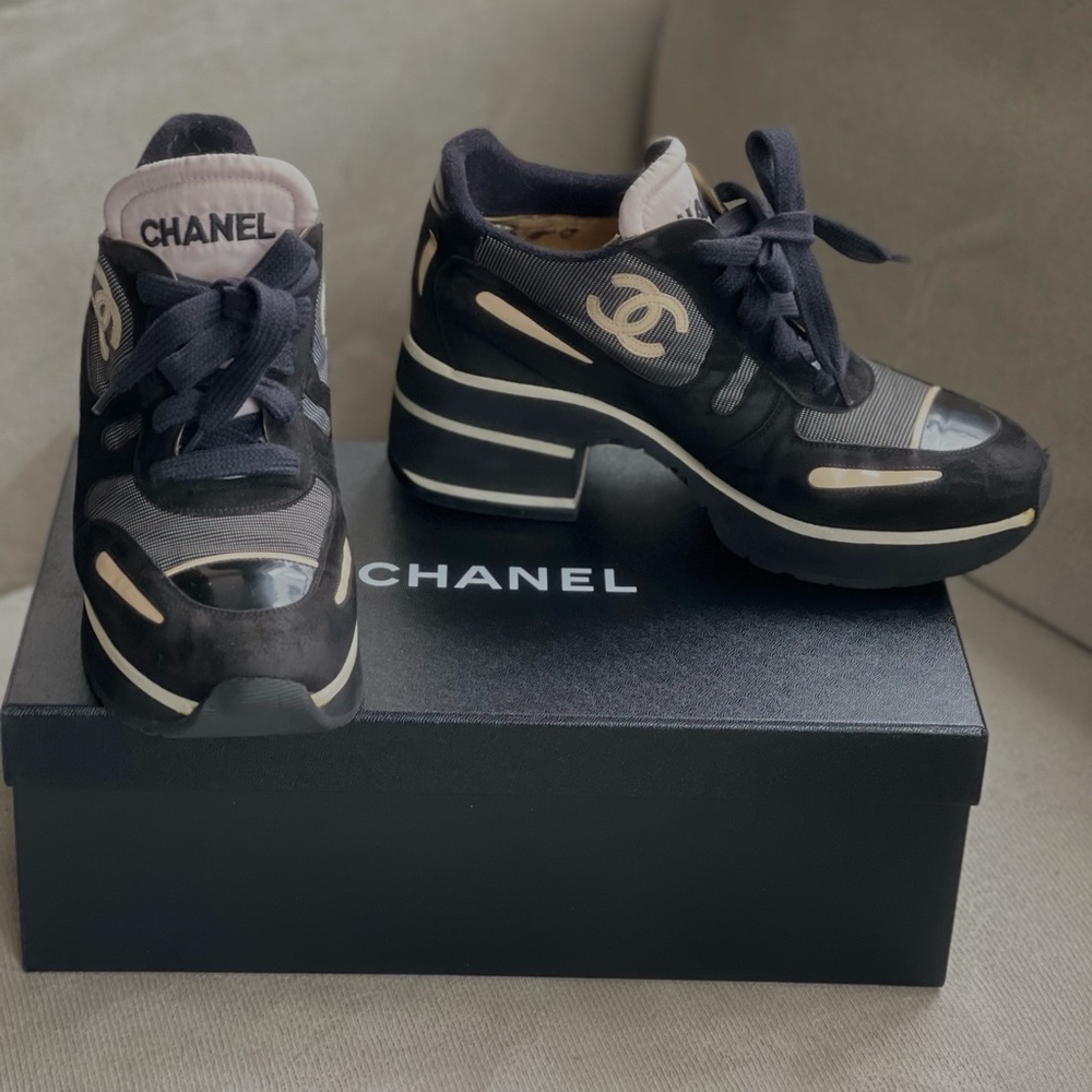 Chanel Suede Leather Coco Mark High Tech Sneakers